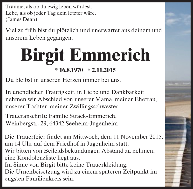  Traueranzeige für Birgit Emmerich vom 07.11.2015 aus trauer.echo-online.de
