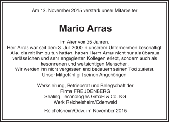 Traueranzeige von Mario Arras von trauer.echo-online.de