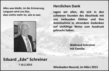 Traueranzeige von Eduard Schreiner von  WI-komplett