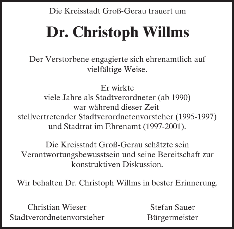  Traueranzeige für Christoph Willms vom 26.11.2015 aus trauer.echo-online.de