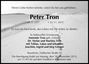 Traueranzeige von Peter Tron von trauer.echo-online.de