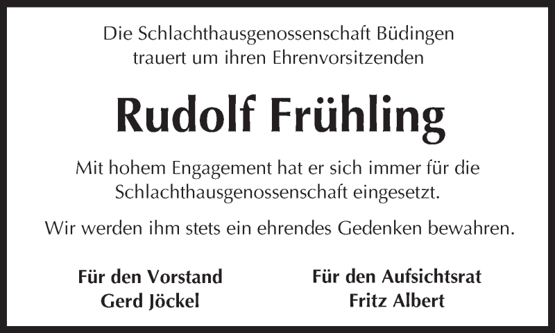  Traueranzeige für Rudolf Frühling vom 24.10.2015 aus  Kreisanzeiger