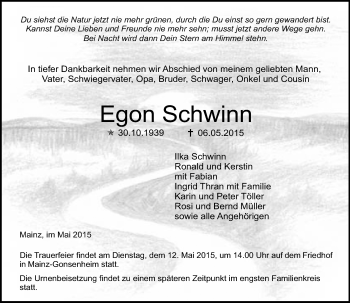Traueranzeige von Egon Schwinn von  Mainz