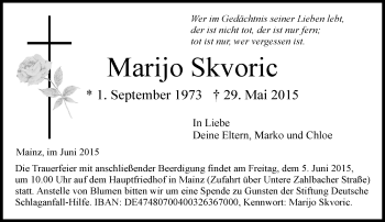 Traueranzeige von Marijo Skvoric von  Mainz