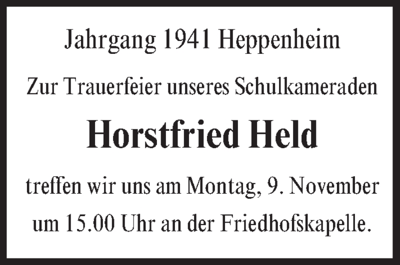  Traueranzeige für Horstfried Held vom 07.11.2015 aus trauer.echo-online.de