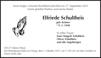 Traueranzeige von Elfriede Schultheis von  Mainz