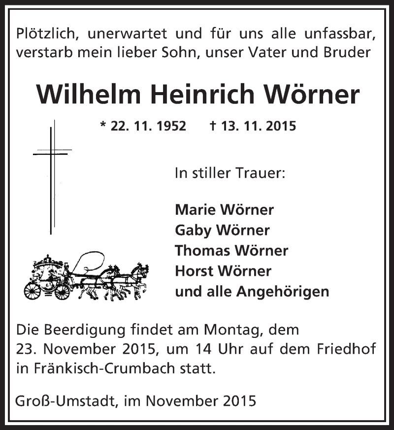  Traueranzeige für Wilhelm Heinrich Wörner vom 20.11.2015 aus trauer.echo-online.de