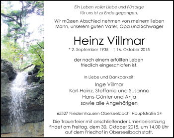 Traueranzeige von Heinz Villmar von  WI-komplett