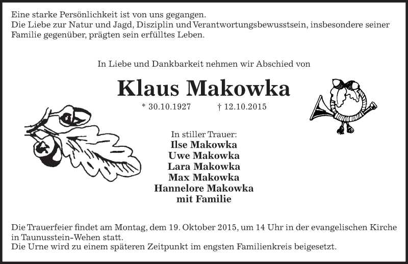  Traueranzeige für Klaus Makowka vom 17.10.2015 aus  WI-komplett