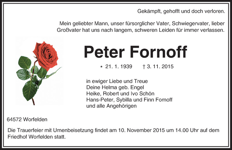  Traueranzeige für Peter Fornoff vom 09.11.2015 aus trauer.echo-online.de