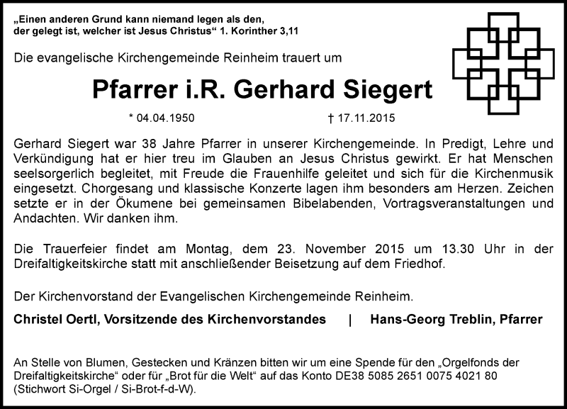  Traueranzeige für Gerhard Siegert vom 21.11.2015 aus trauer.echo-online.de