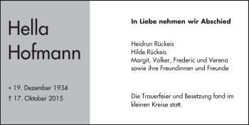 Traueranzeige von Hella Hofmann von trauer.echo-online.de