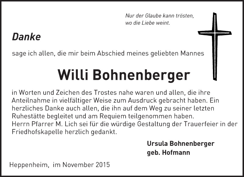  Traueranzeige für Willi Bohnenberger vom 12.11.2015 aus trauer.echo-online.de