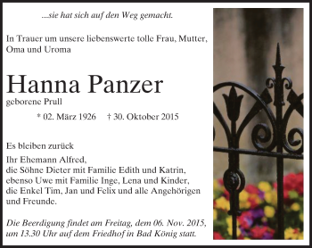 Traueranzeige von Hanna Panzer von trauer.echo-online.de