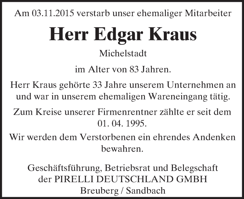  Traueranzeige für Edgar Kraus vom 16.11.2015 aus trauer.echo-online.de