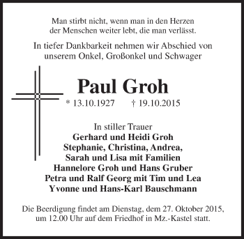 Traueranzeige von Paul Groh von  WI-komplett