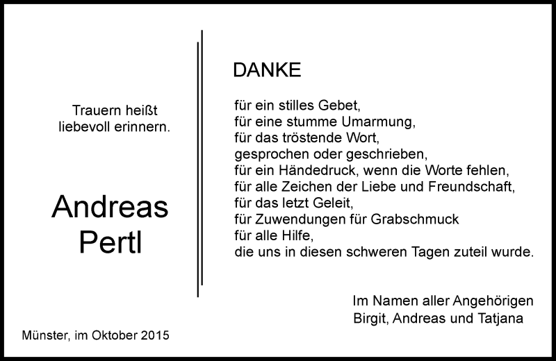  Traueranzeige für Andreas Pertl vom 07.11.2015 aus trauer.echo-online.de