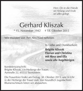 Traueranzeige von Gerhard Kliszak von  WI-komplett