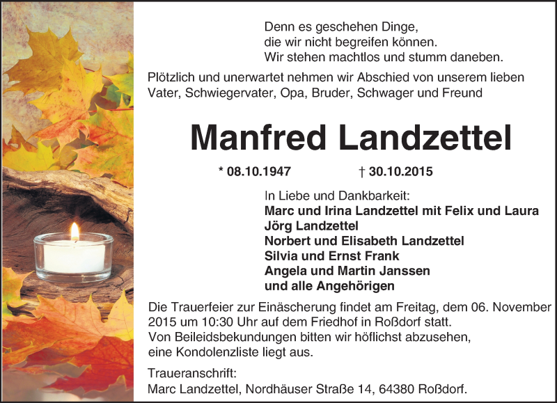 Traueranzeige für MAnfred Landzettel vom 04.11.2015 aus trauer.echo-online.de