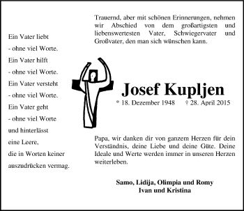 Traueranzeige von Josef Kupljen von  Mainz