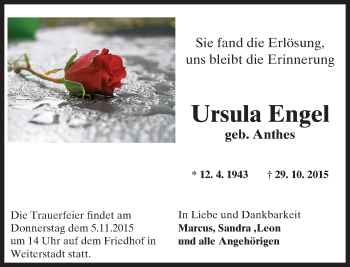 Traueranzeige von Ursula Engel von trauer.echo-online.de