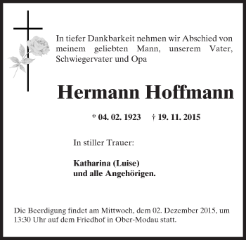 Traueranzeige von Hermann Hoffmann von trauer.echo-online.de
