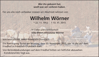 Traueranzeige von Wilhelm Wörner von trauer.echo-online.de