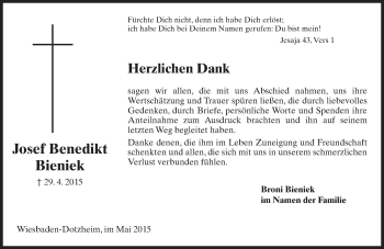 Traueranzeige von Josef Benedikt Bieniek von  WI-komplett