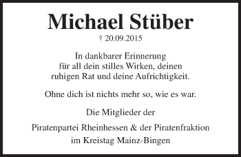 Traueranzeige von Michael Stüber von  Mainz