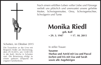 Traueranzeige von Monika Riedl von  Kreisanzeiger