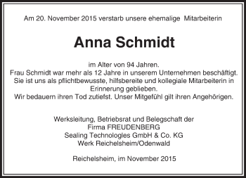 Traueranzeige von Anna Schmidt von trauer.echo-online.de