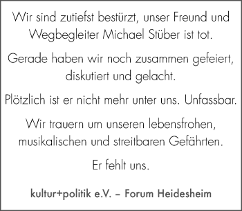Traueranzeige von Michael Stüber von  Ingelheim-Bingen