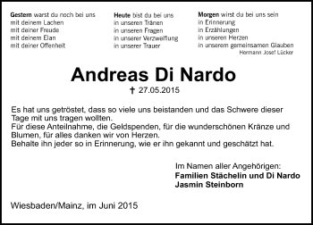 Traueranzeige von Andreas Di Nardo von  WI-komplett