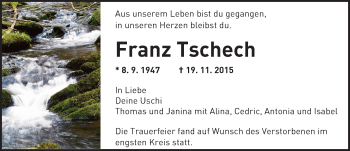 Traueranzeige von Franz Tschech von trauer.echo-online.de