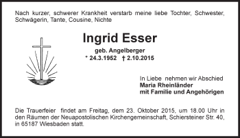 Traueranzeige von Ingrid Esser von  WI-komplett