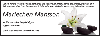 Traueranzeige von Mariechen Mansson von trauer.echo-online.de
