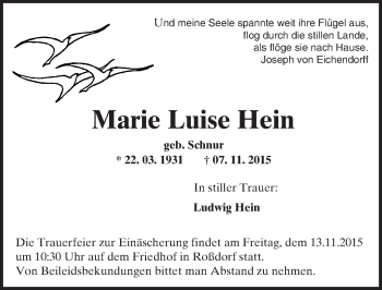 Traueranzeige von Marie Luise Hein von trauer.echo-online.de
