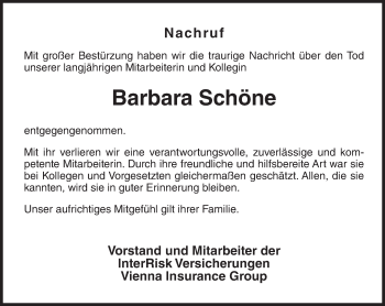 Traueranzeige von Barbara Schöne von  WI-komplett
