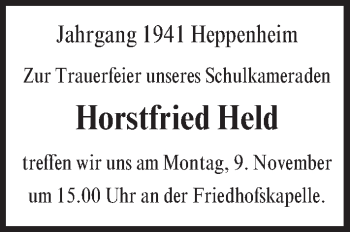 Traueranzeige von Horstfried Held von trauer.echo-online.de