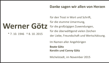 Traueranzeige von Werner Götz von trauer.echo-online.de
