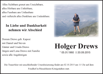 Traueranzeige von Holger Drews von  Mainspitze