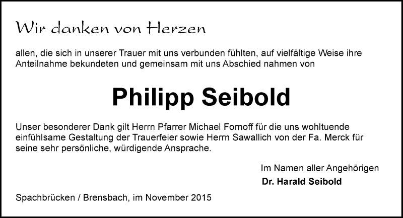  Traueranzeige für Philipp Seibold vom 21.11.2015 aus trauer.echo-online.de