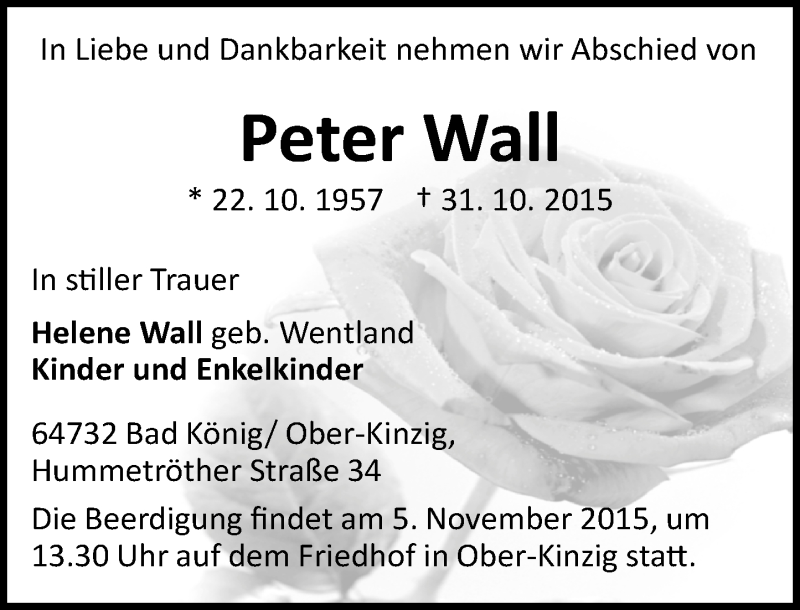  Traueranzeige für Peter Wall vom 03.11.2015 aus trauer.echo-online.de