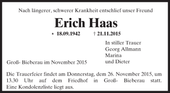 Traueranzeige von Erich Haas von trauer.echo-online.de