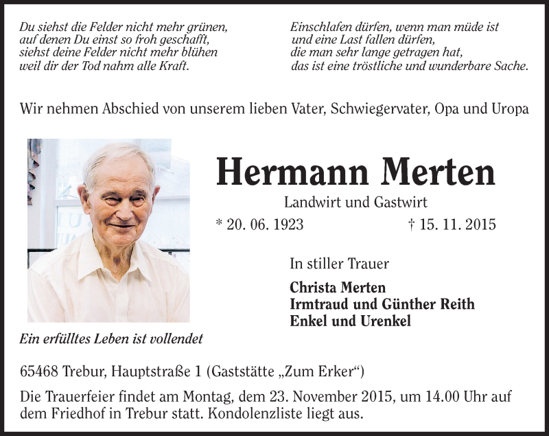 Traueranzeige für Hermann Merten vom 20.11.2015 aus trauer.echo-online.de