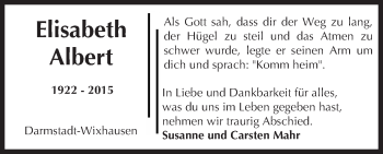 Traueranzeige von Elisabeth Albert von trauer.echo-online.de