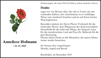 Traueranzeige von Anneliese Hofmann von trauer.echo-online.de