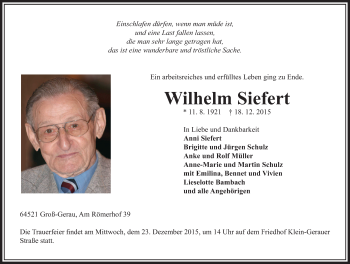 Traueranzeige von Wilhelm Siefert von trauer.echo-online.de