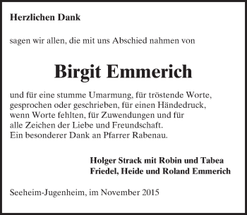 Traueranzeige von Birgit Emmerich von trauer.echo-online.de