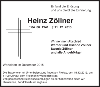Traueranzeige von Heinz Zöllner von trauer.echo-online.de